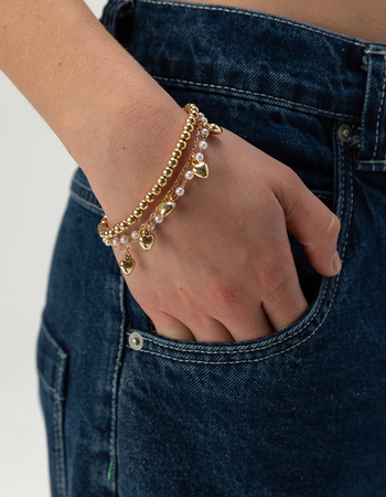 FULL TILT 3 Pack Pearl/Heart Beaded Bracelets Alternative Image