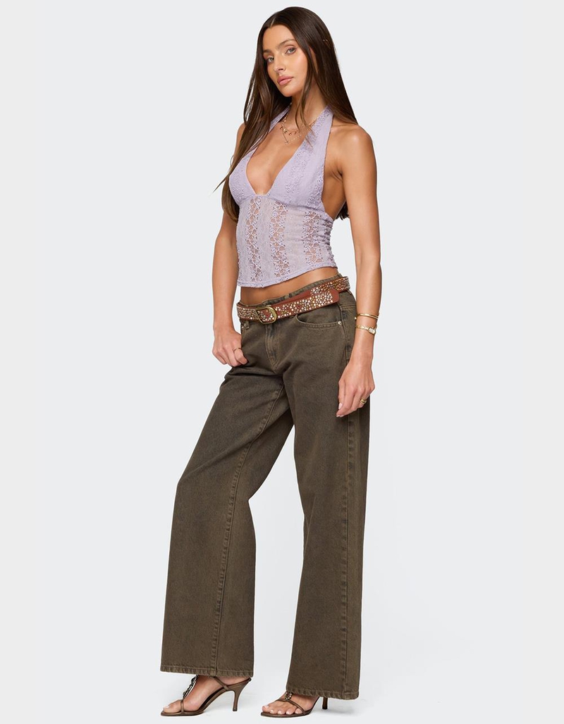 EDIKTED Naya Textured Sheer Lace Halter Top image number 3