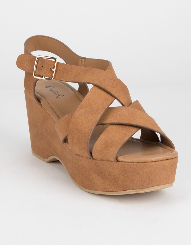 QUPID Strappy Camel Womens Wedge Sandals image number 0