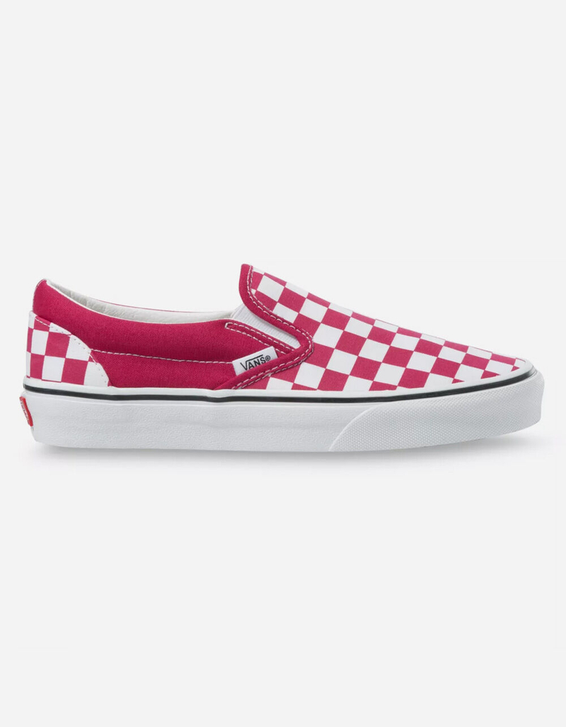 VANS Checkerboard Classic Slip-On Womens Cerise & True White Shoes image number 1