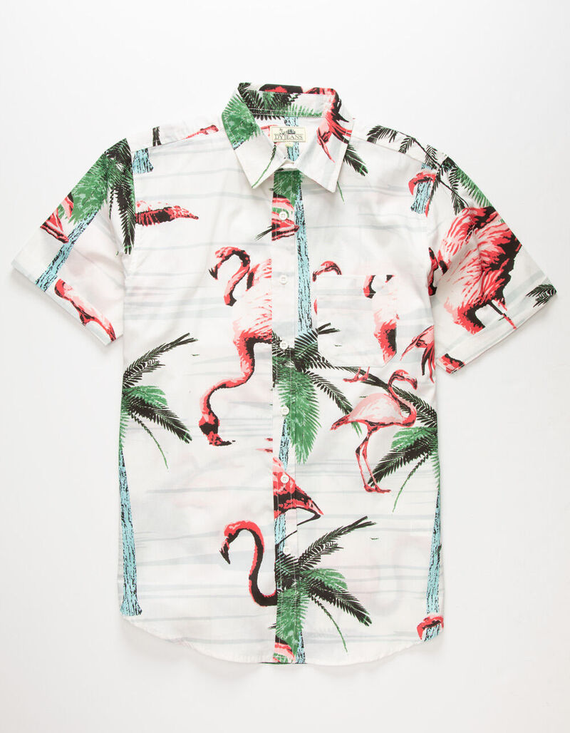DYJ Palm Flamingo Mens Button Up Shirt - WHITE - 366723150