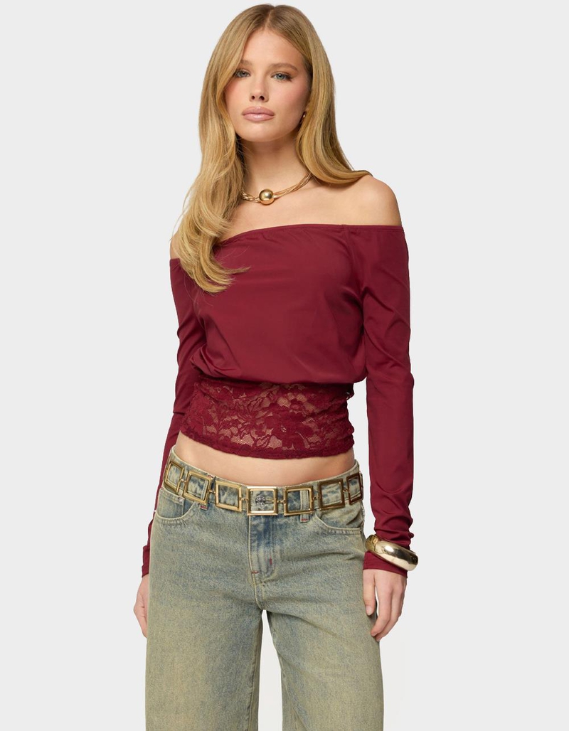 EDIKTED Dorona Lacey Off Shoulder Top image number 0