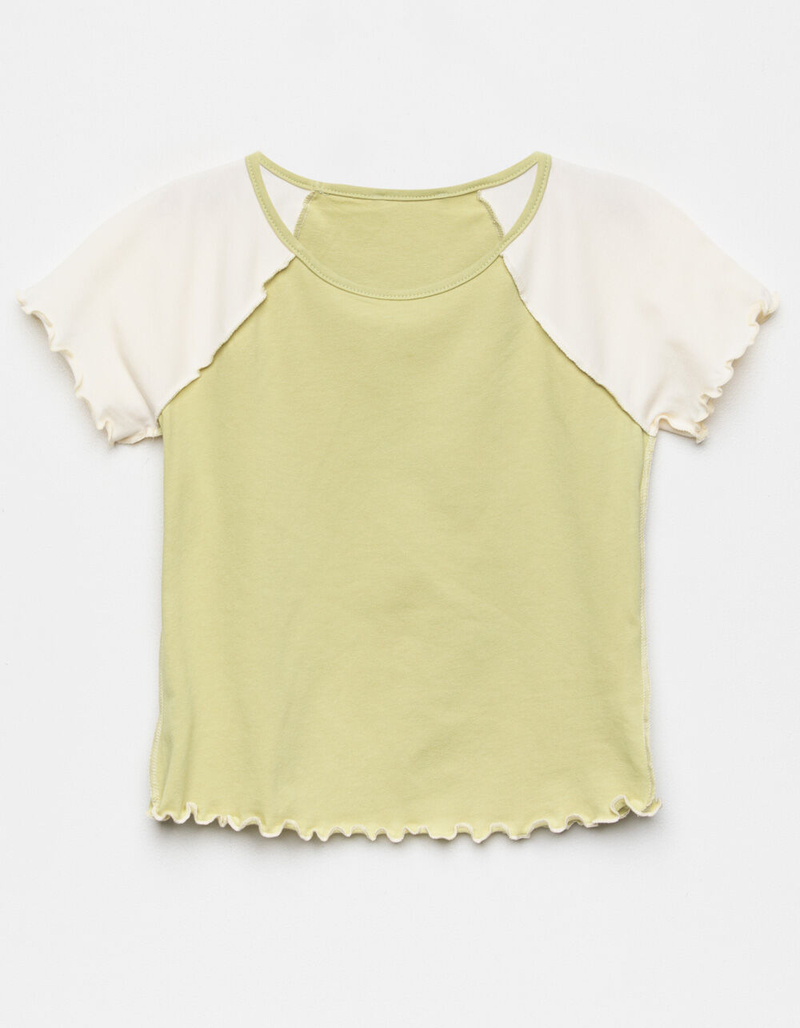 WHITE FAWN Seam Raglan Girls Green & Cream Tee image number 0