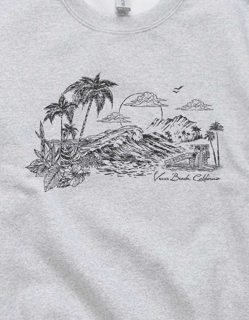 VENICE BEACH Sunset Distressed Unisex Crewneck Sweatshirt image number 1