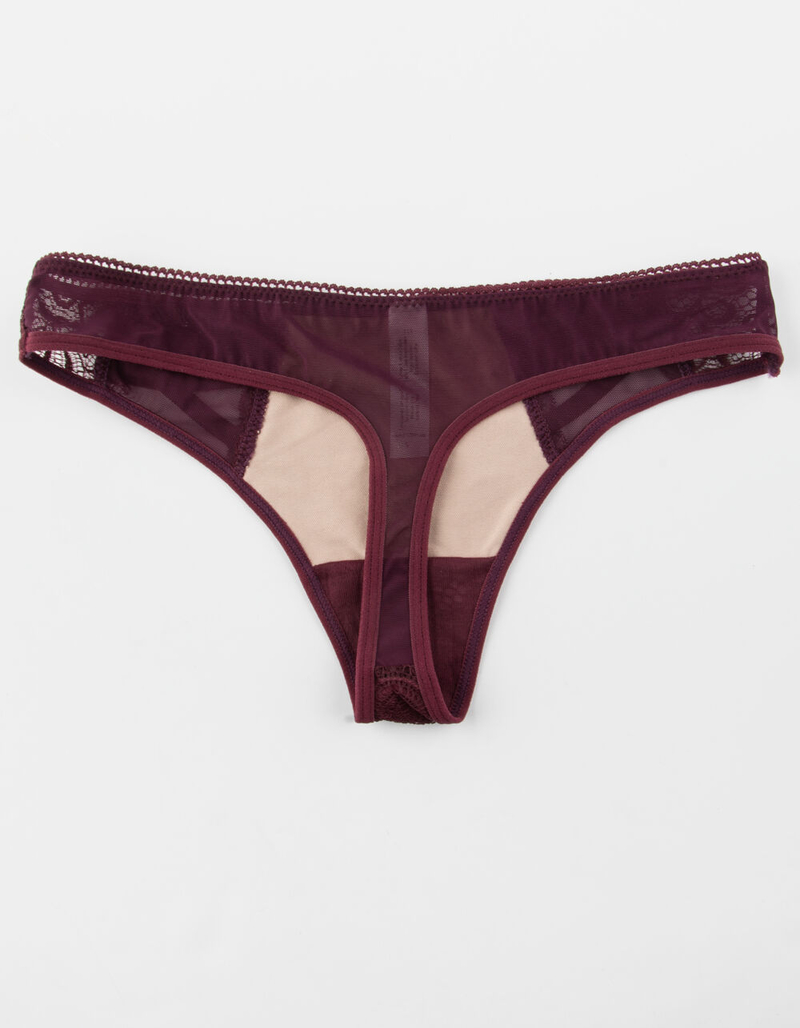 FULL TILT Lace And Mesh Eggplant Thong image number 1