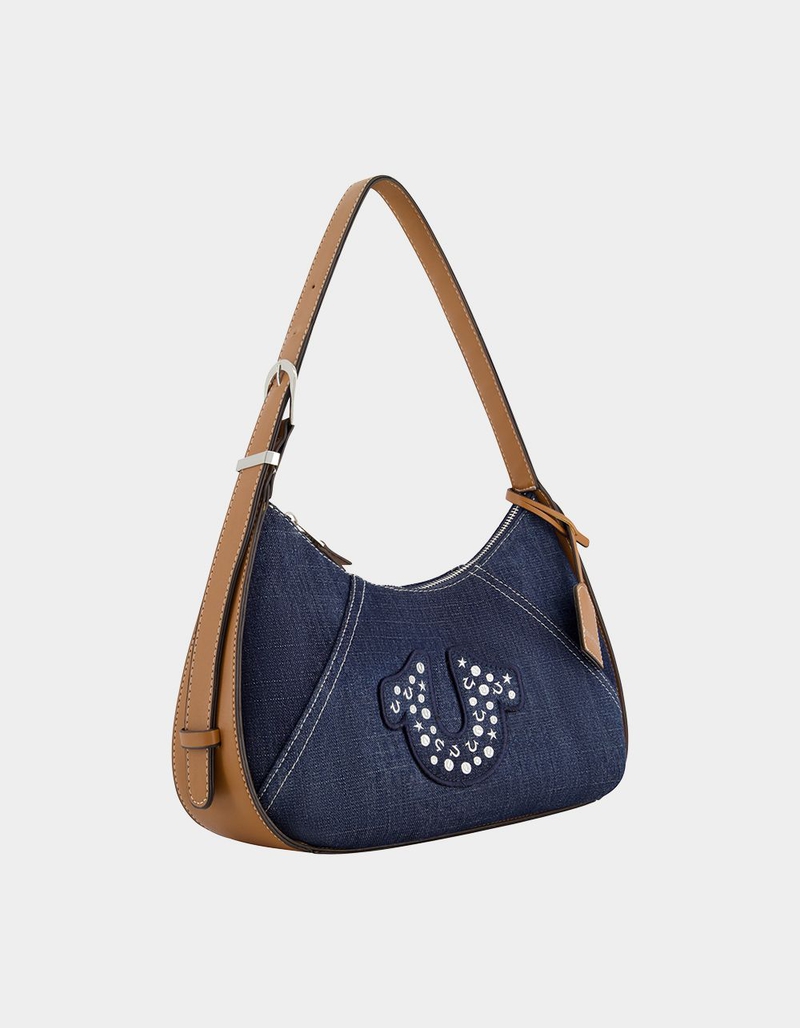 TRUE RELIGION Studded Logo Denim Hobo Bag image number 2