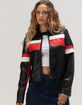 ASHLEY Stripe Racing Faux Leather Womens Jacket image number 1
