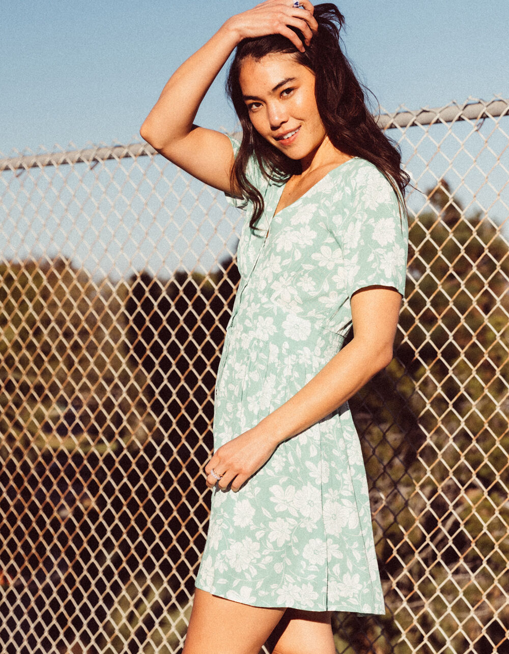 BILLABONG Twirl Around Short Dress - GREEN/WHITE - M | Tillys