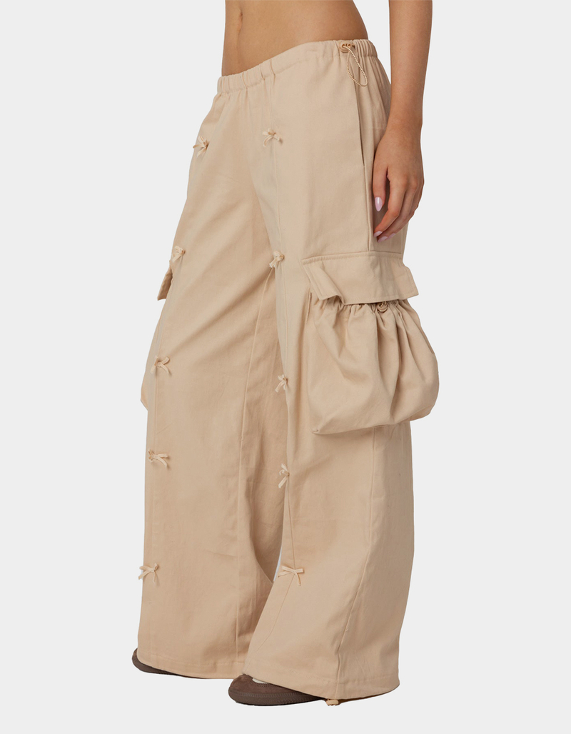 EDIKTED Bow Trim Cargo Parachute Pants BEIGE Tillys