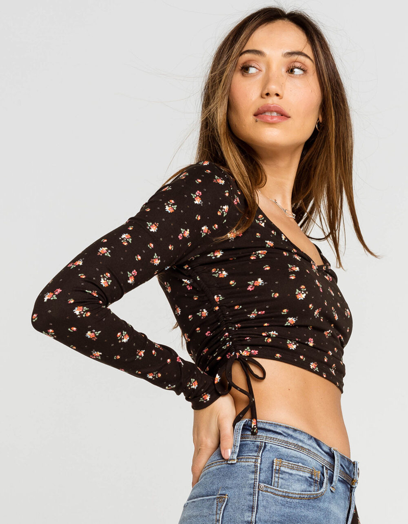 GOOD LUCK GEM Ditsy Cinch Side Womens Black Tee image number 1