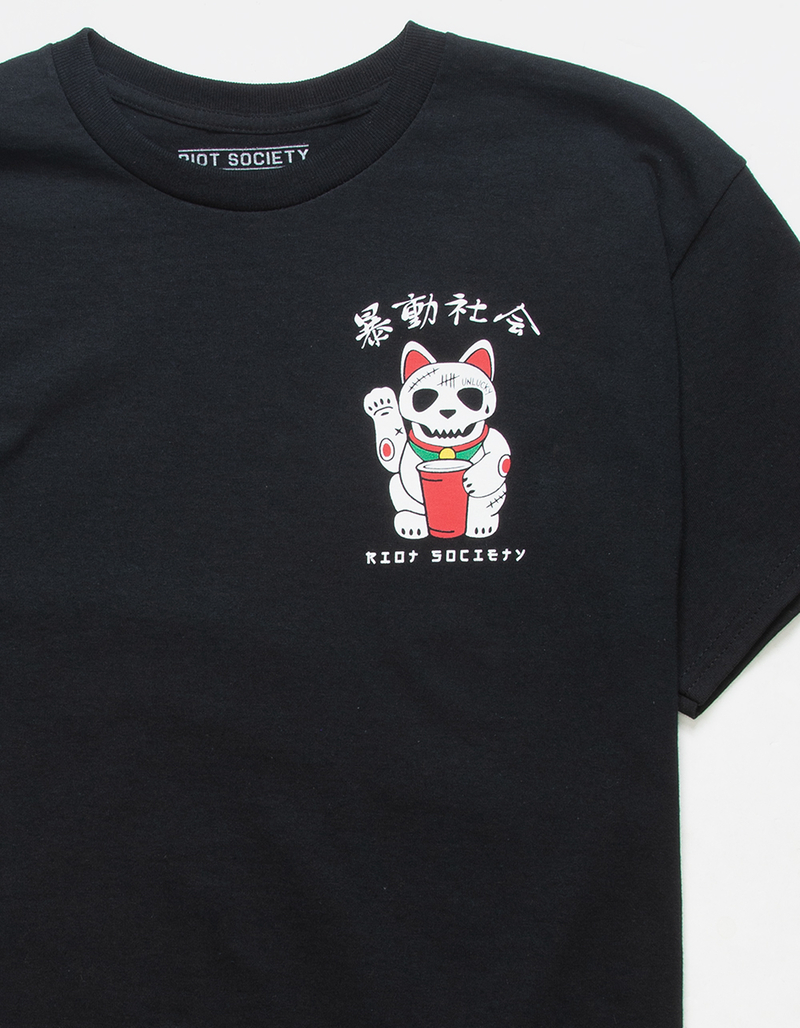 RIOT SOCIETY Lucky Cat Skull Mens Tee image number 1