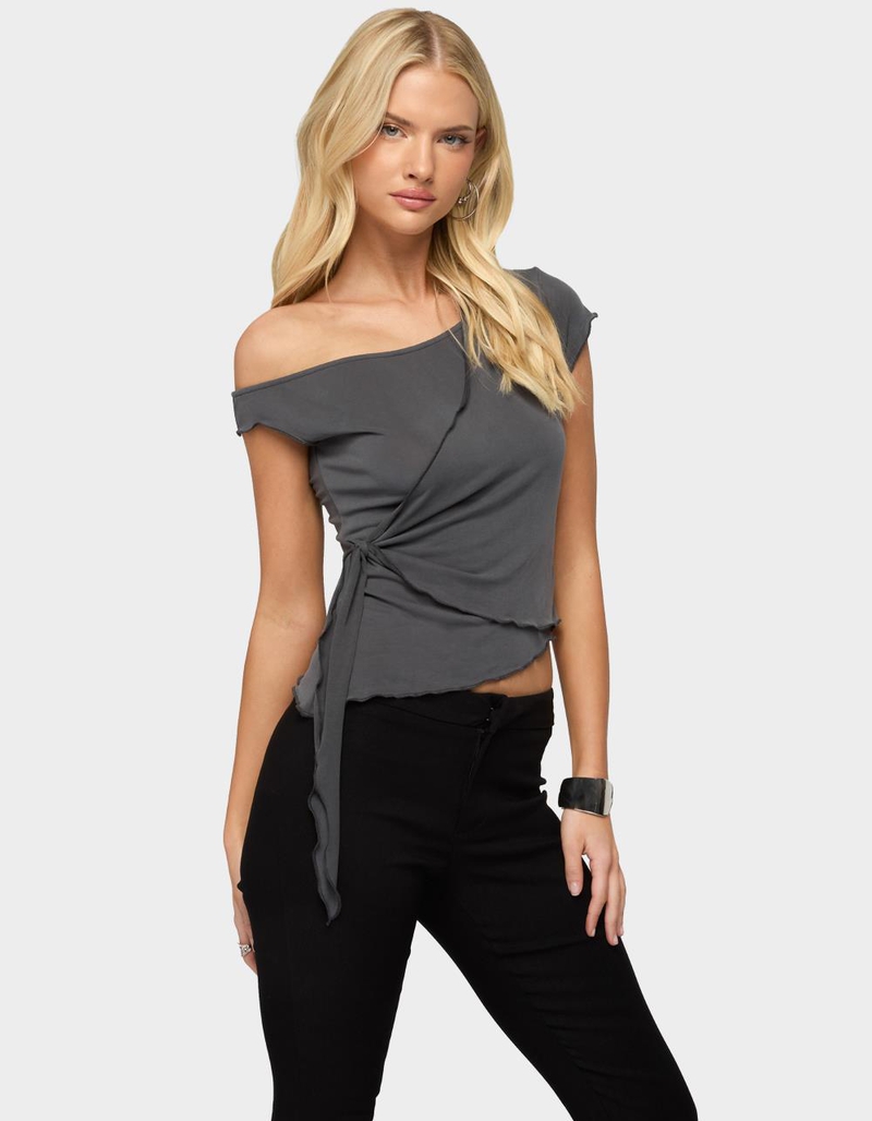 EDIKTED Asymmetric Off Shoulder Wrap Top image number 1