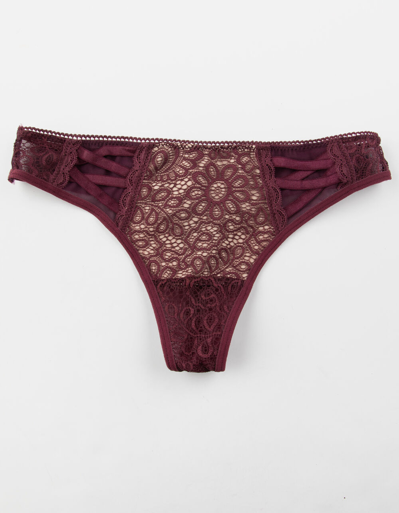 FULL TILT Lace And Mesh Eggplant Thong image number 0