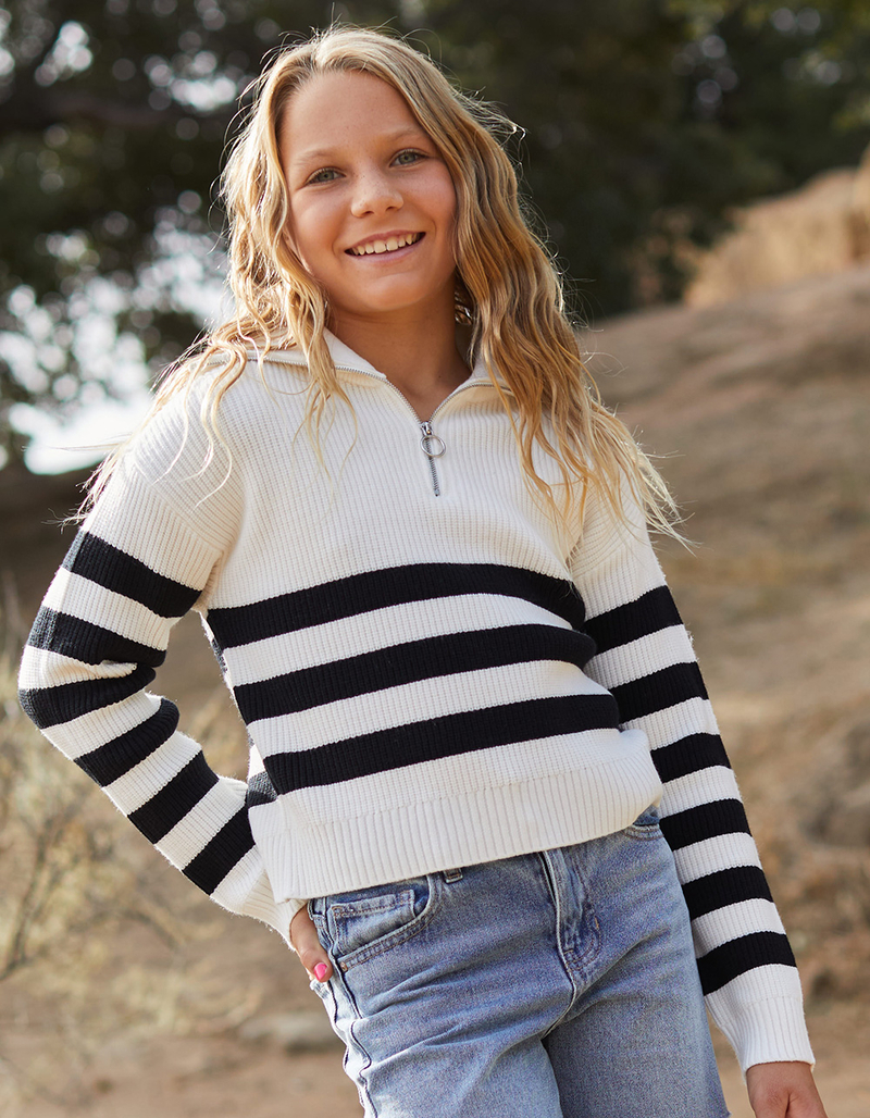 RSQ Girls Stripe Quarter Zip Sweater image number 0