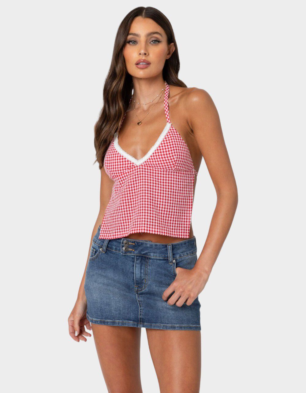 EDIKTED Charmaine Open Back Gingham Top - RED | Tillys