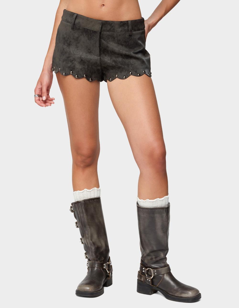 EDIKTED Zarina Studded Faux Suede Shorts image number 0