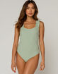 IVY & MAIN Ruffle Strap Womens Sage Bodysuit image number 1