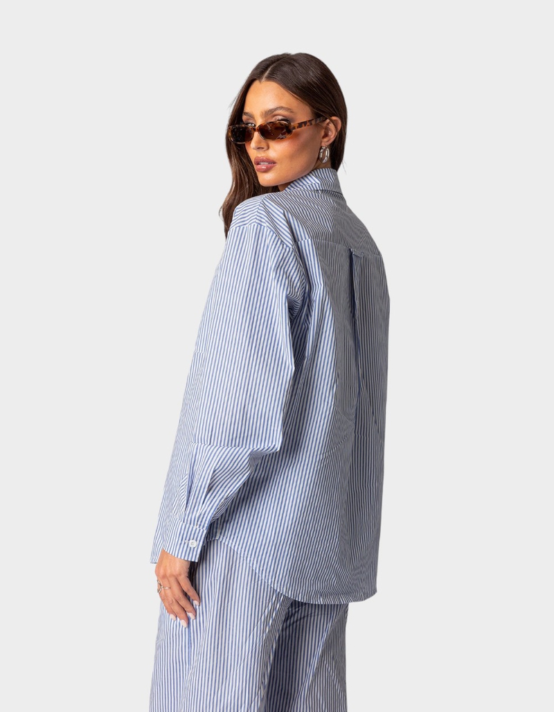 EDIKTED Oversized Pinstripe Button Up Shirt image number 3