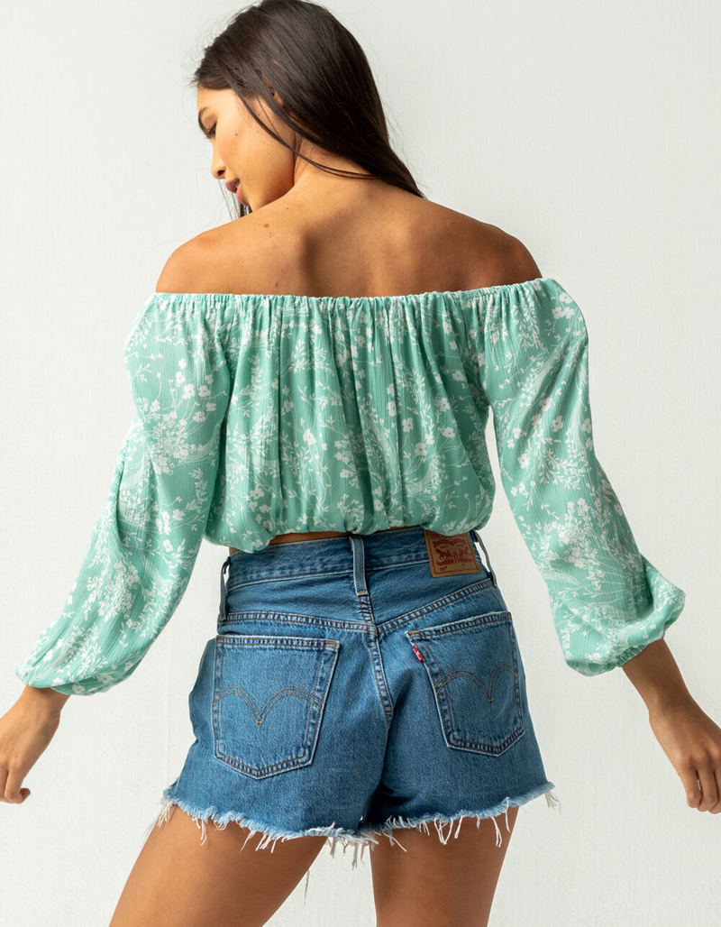 MILEY & MOLLY Off The Shoulder Floral Bubble Hem Womens Top image number 2