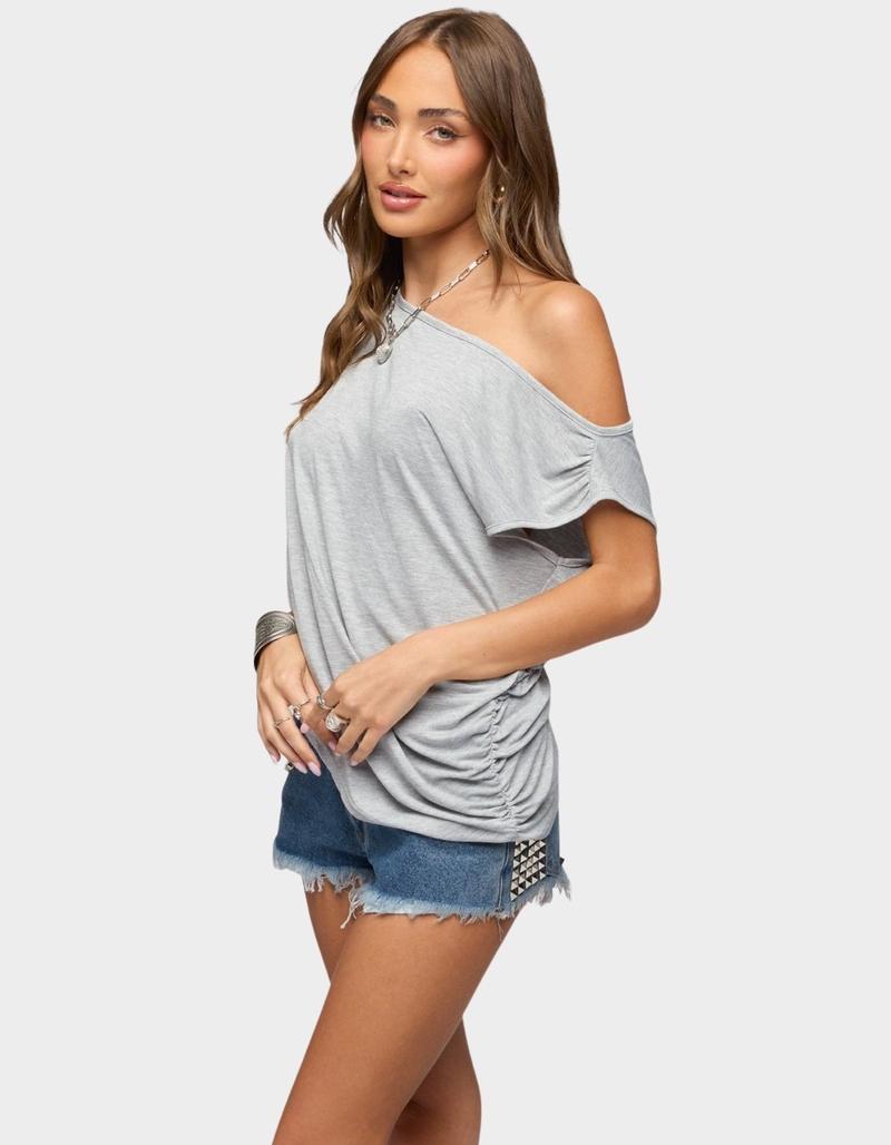 EDIKTED Ofelia Asymmetric Off Shoulder Ruched Top image number 1