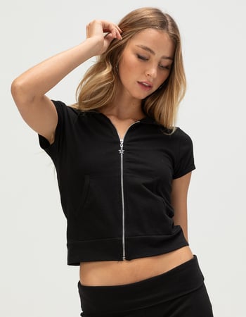 FULL TILT Womens Zip-Up Short Sleeve Hoodie Primary Image