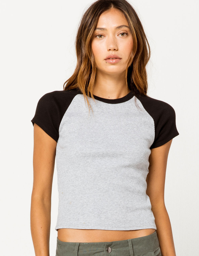 FULL TILT Ribbed Raglan Black & Gray Womens Tee image number 0