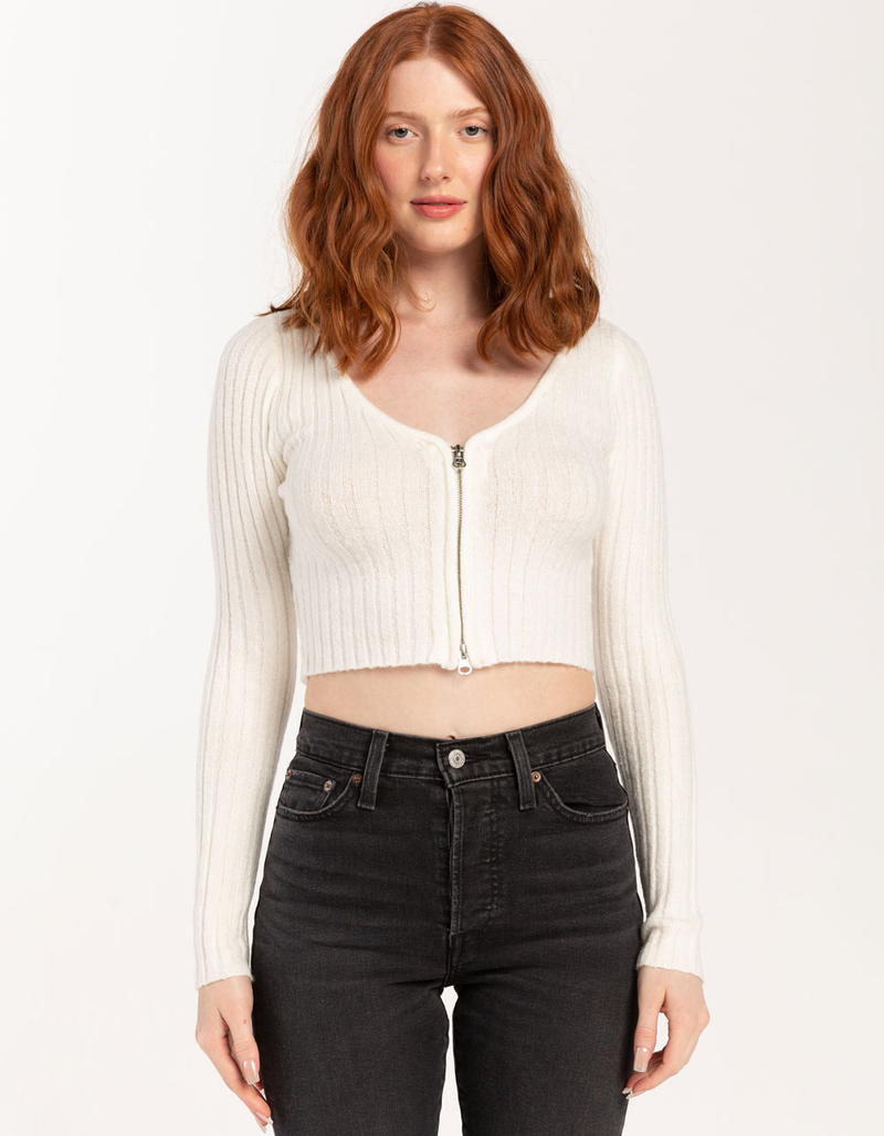 SAY WHAT? Zip V-Neck Womens Sweater image number 0