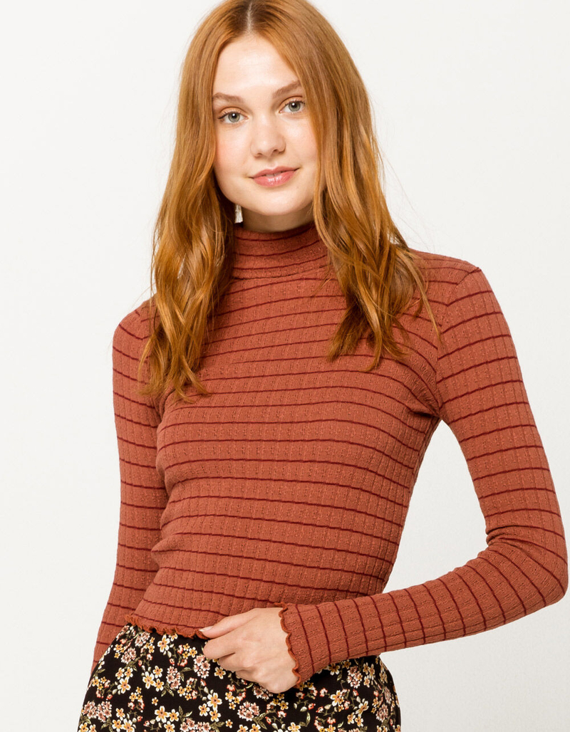 IVY & MAIN Stripe Rust Womens Turtleneck Top image number 1