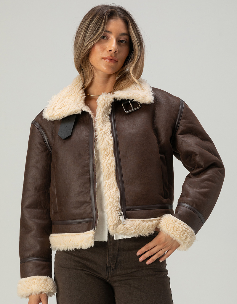 FULL TILT Womens Sherpa Moto Jacket image number 1