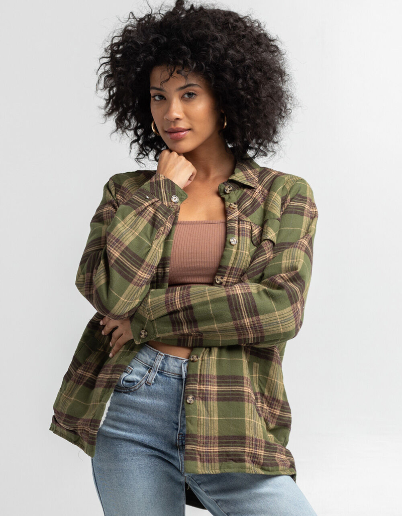 RSQ Sherpa Lined Plaid Womens Shacket image number 0