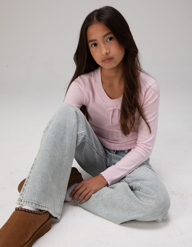 RSQ Girls High Rise Pleated Wide Leg Jeans image number 4