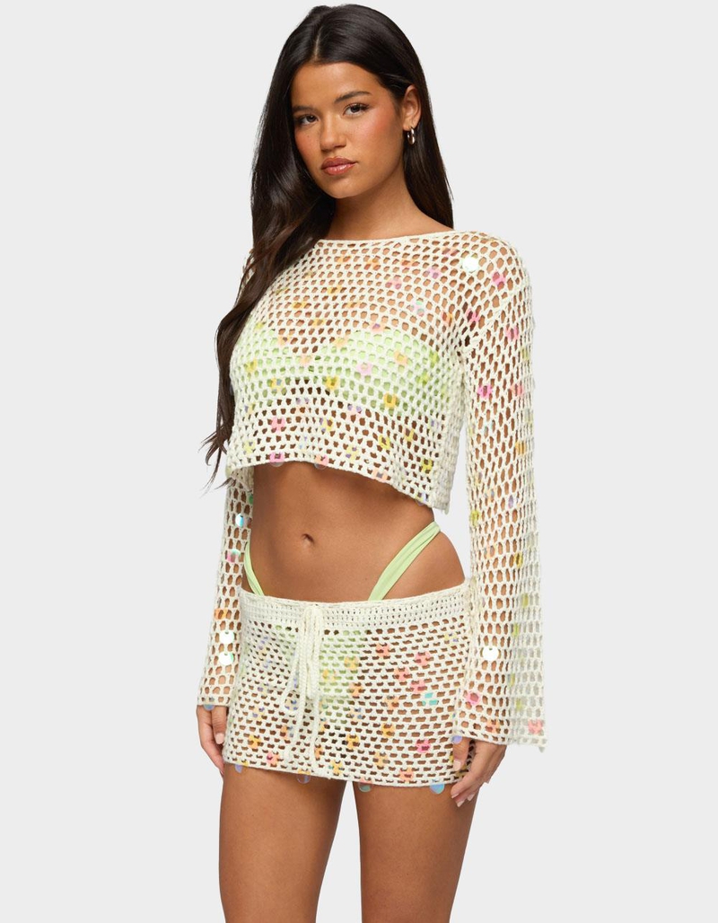 EDIKTED Kirah Sequin Crochet Top image number 1