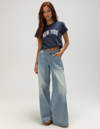 RSQ Womens Low Rise Star Rhinestone Baggy Jeans Primary Image