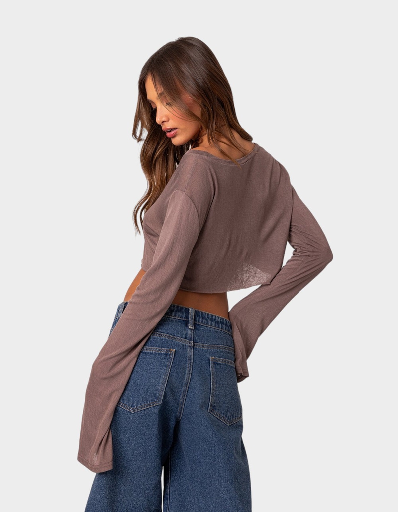 EDIKTED Sheer Raw Hem Crop Top image number 3