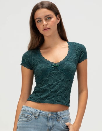 FULL TILT Texture Womens V-Neck Top Primary Image