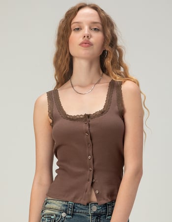 RSQ Womens Lace Trim Button Front Cami Alternative Image