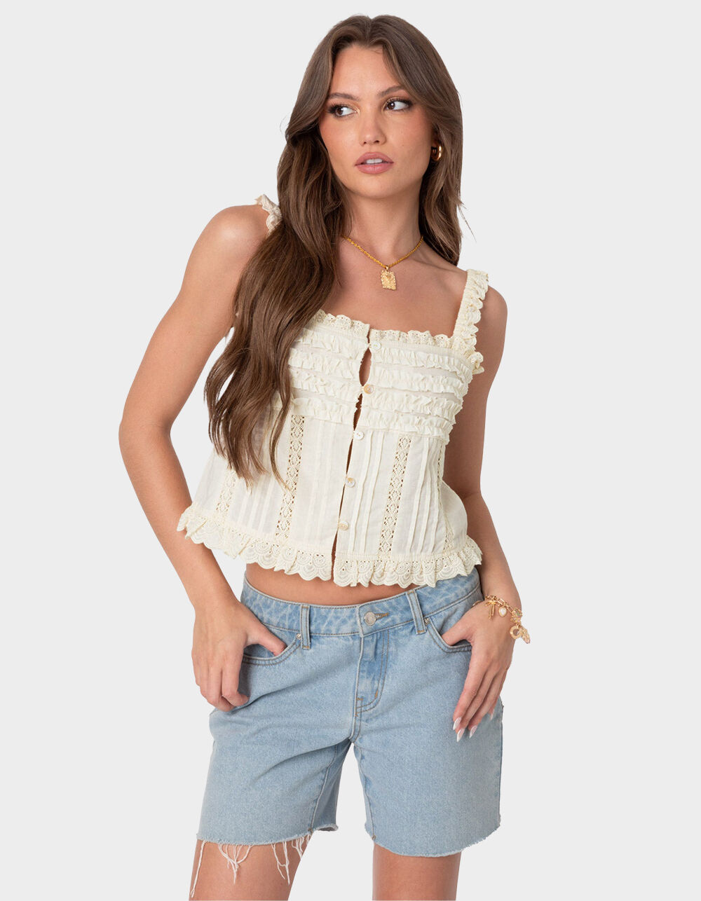 front ruffle top