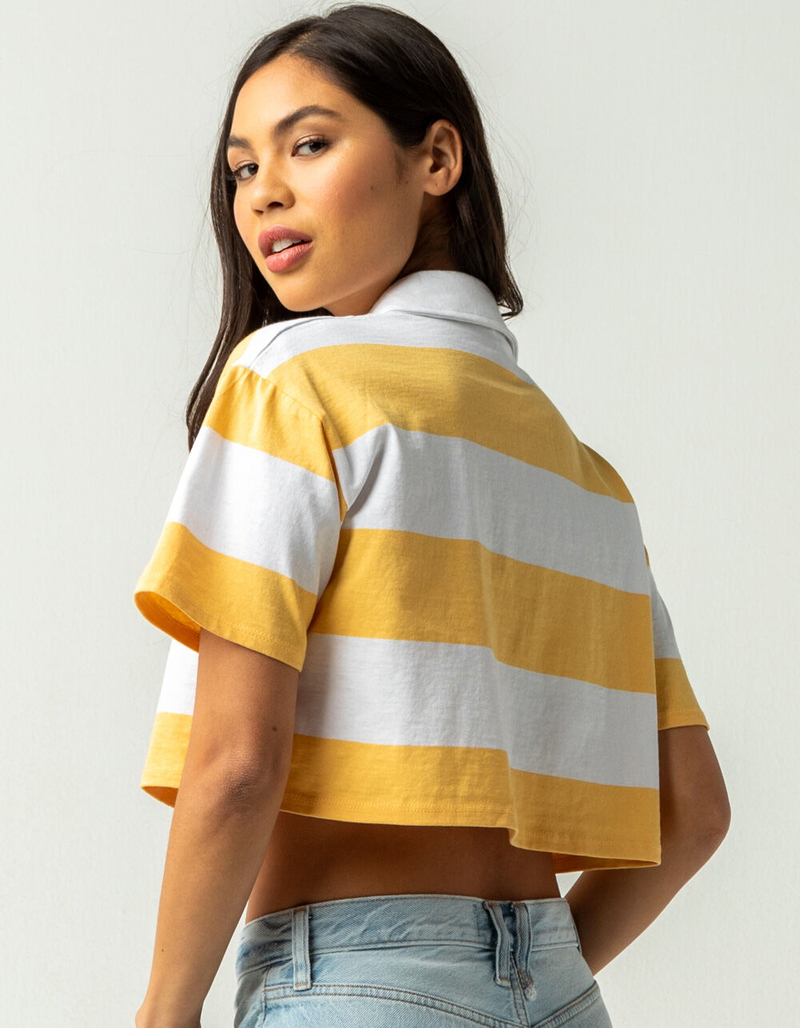 FULL TILT Rugby Stripe Womens Mustard Polo Shirt image number 2