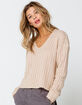 SKY AND SPARROW Open Weave V Neck Womens Tan Crop Sweater image number 2