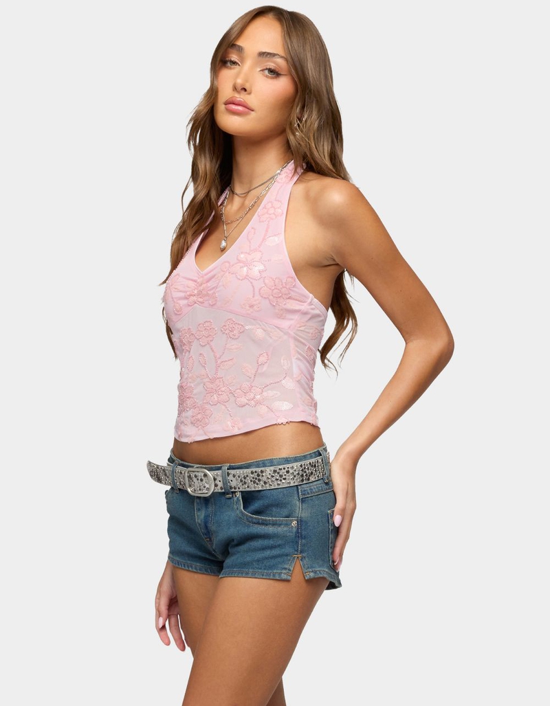 EDIKTED Bead & Sequin Sheer Mesh Halter Top image number 1