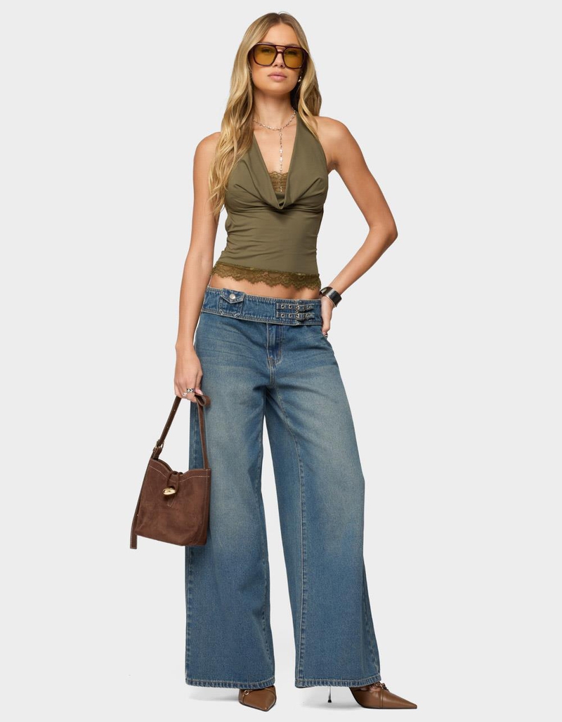 EDIKTED Double Buckle Low Rise Jeans image number 4