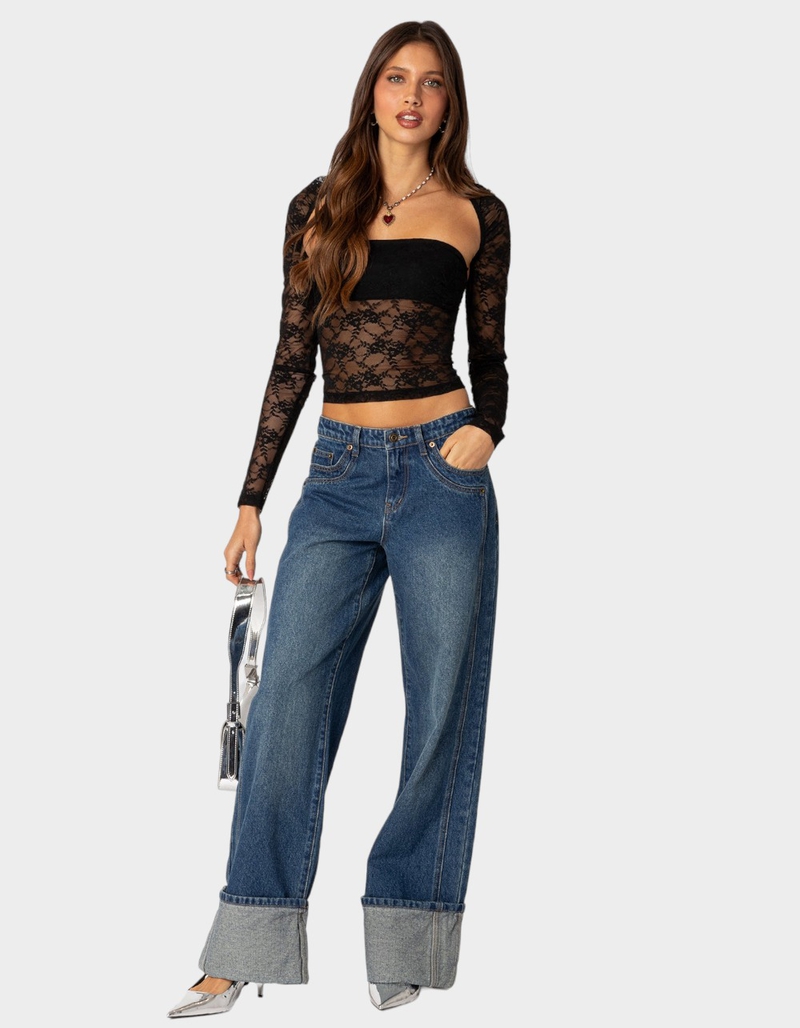 EDIKTED Vesper Cuffed Low Rise Jeans image number 4