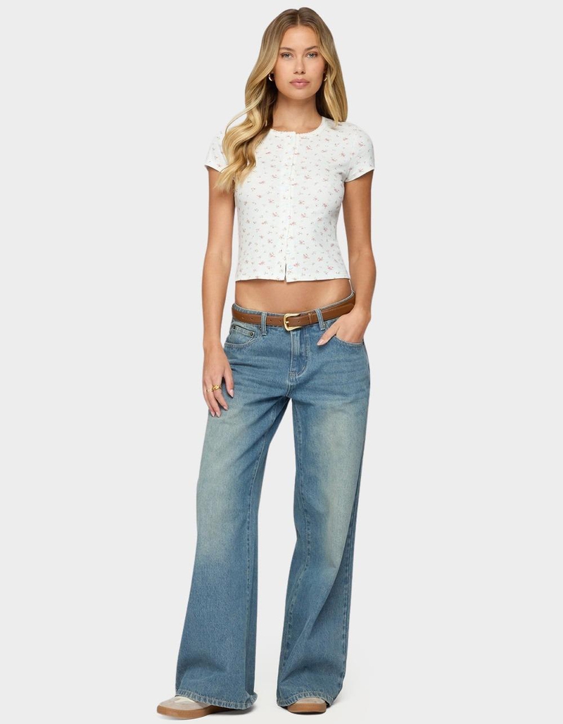 EDIKTED Odella Floral Ribbed Button Up Top image number 3