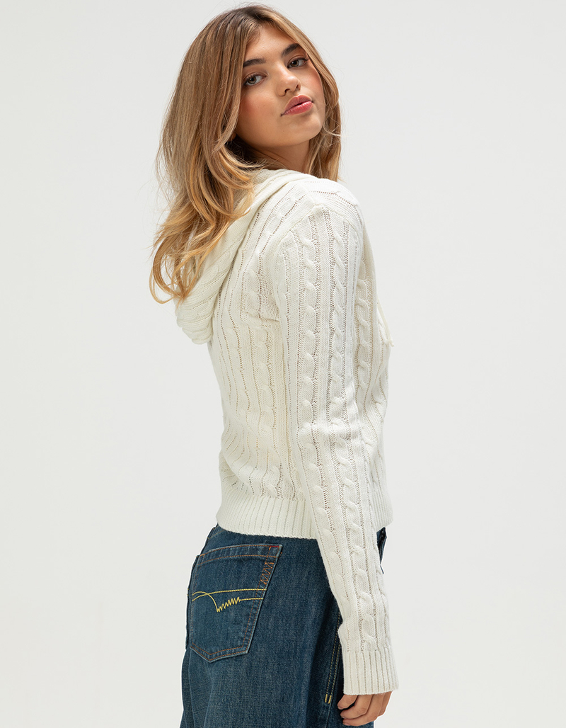 LOVE TREE Womens Zip-Up Hooded Cable Knit Sweater image number 2