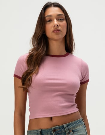 HEART & HIPS Womens Contrast Crewneck Tee Primary Image