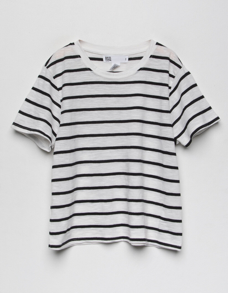 RSQ Stripe Womens White Baby Tee image number 0