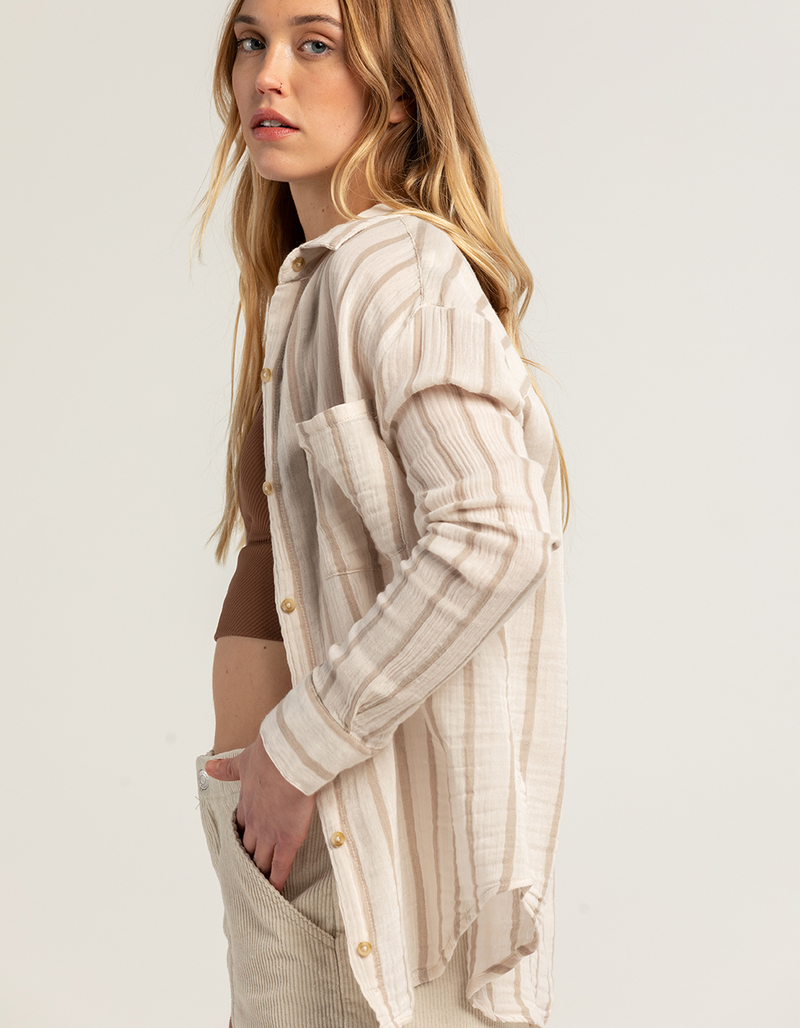RSQ Womens Stripe Gauze Boyfriend Shirt image number 2