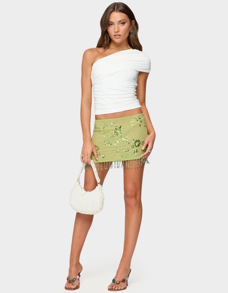 EDIKTED Sheer Sequin Bead Fringed Mini Skirt image number 4