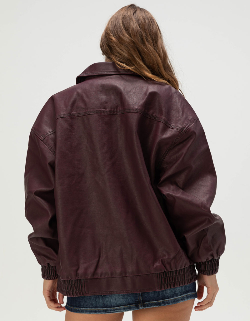 RSQ Womens Oversized Faux Leather Bomber Jacket image number 3