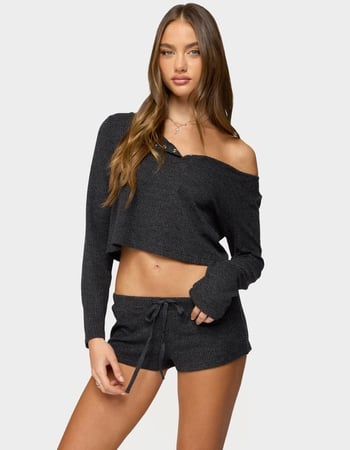 EDIKTED Teddy Cropped Waffle Top Primary Image